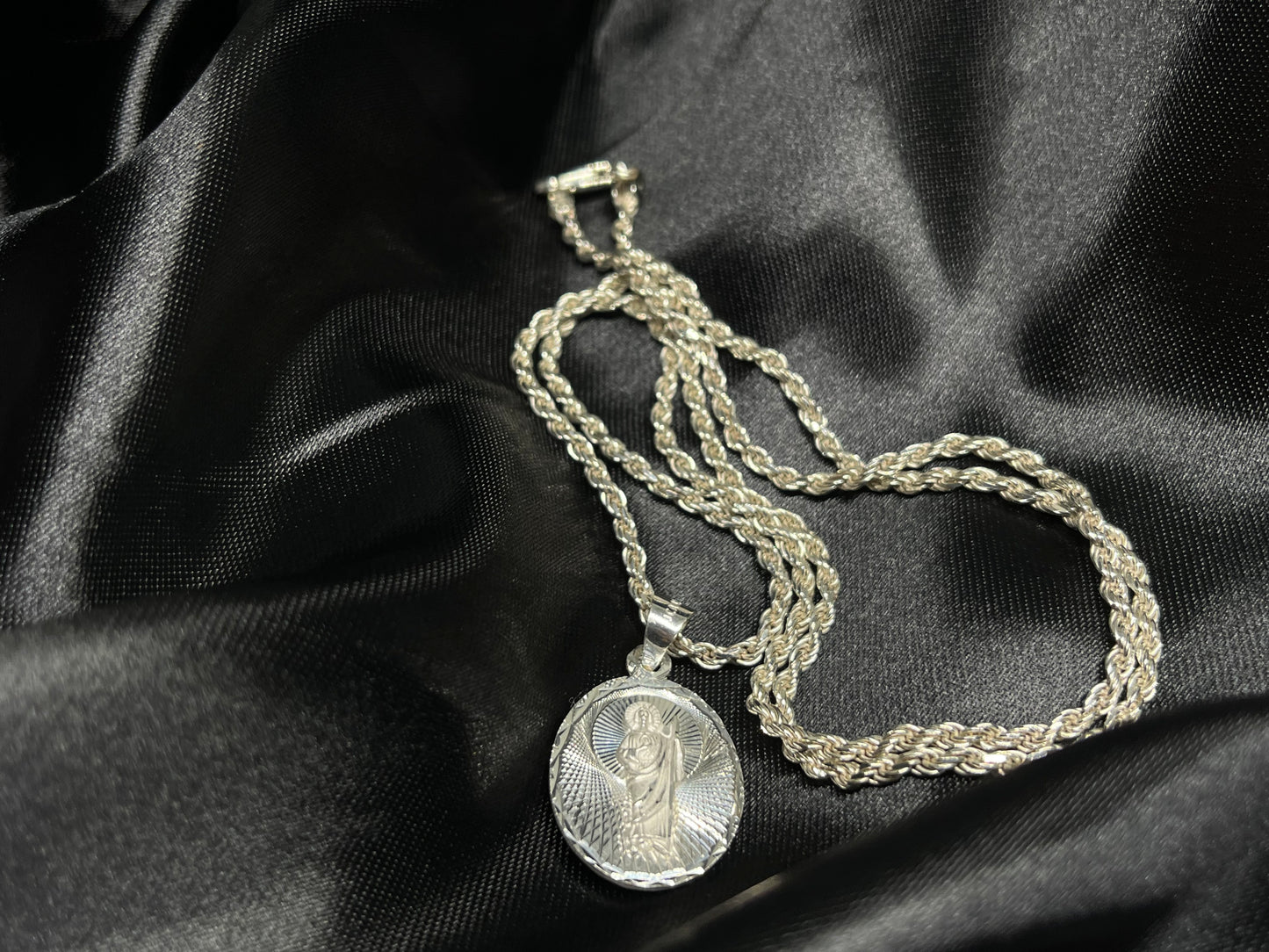 925 Sterling Silver Religious Joseph and Mary Necklace