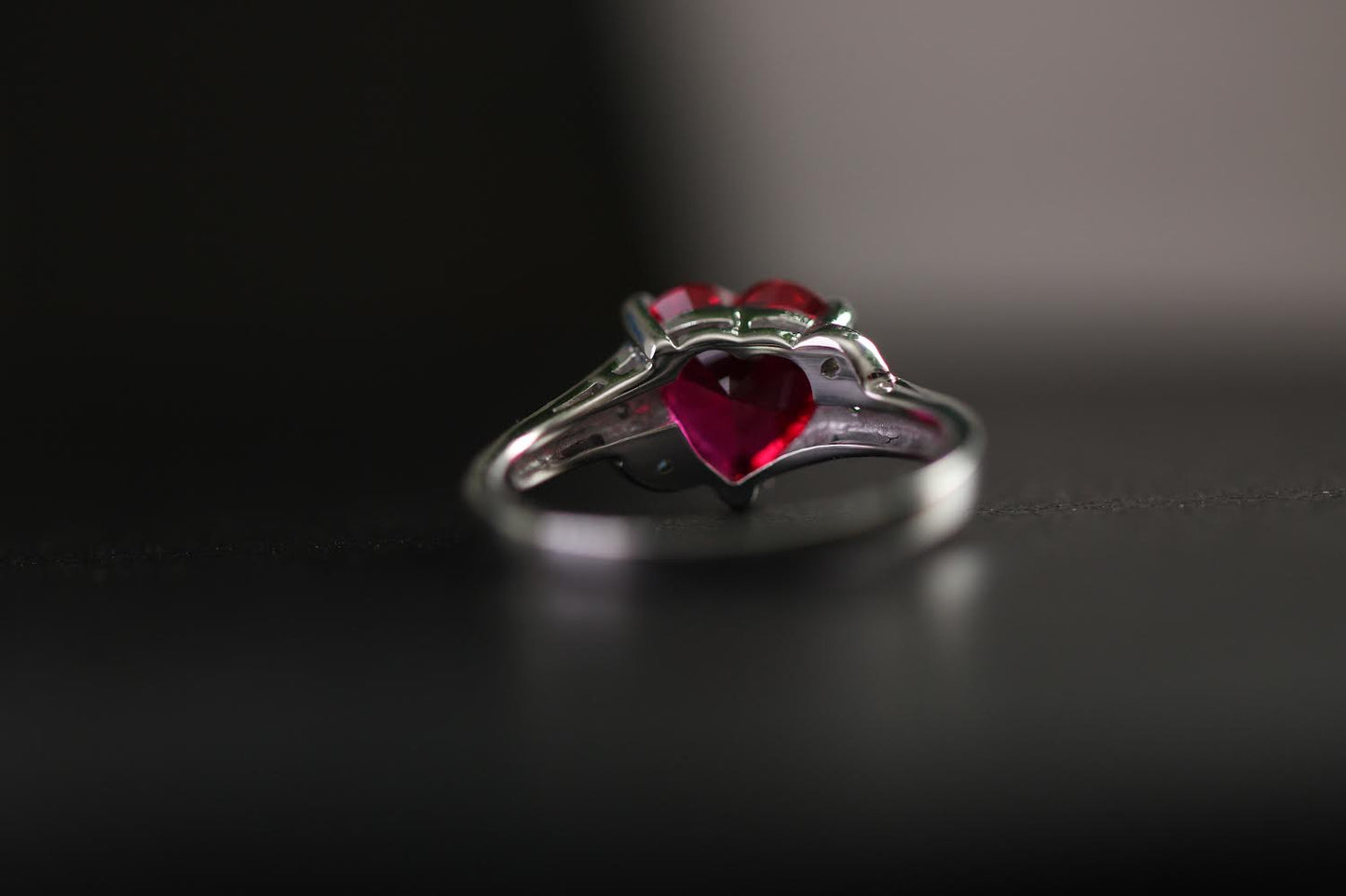 Sterling Silver Rhodium-plated CZ and Synthetic Ruby Heart Ring