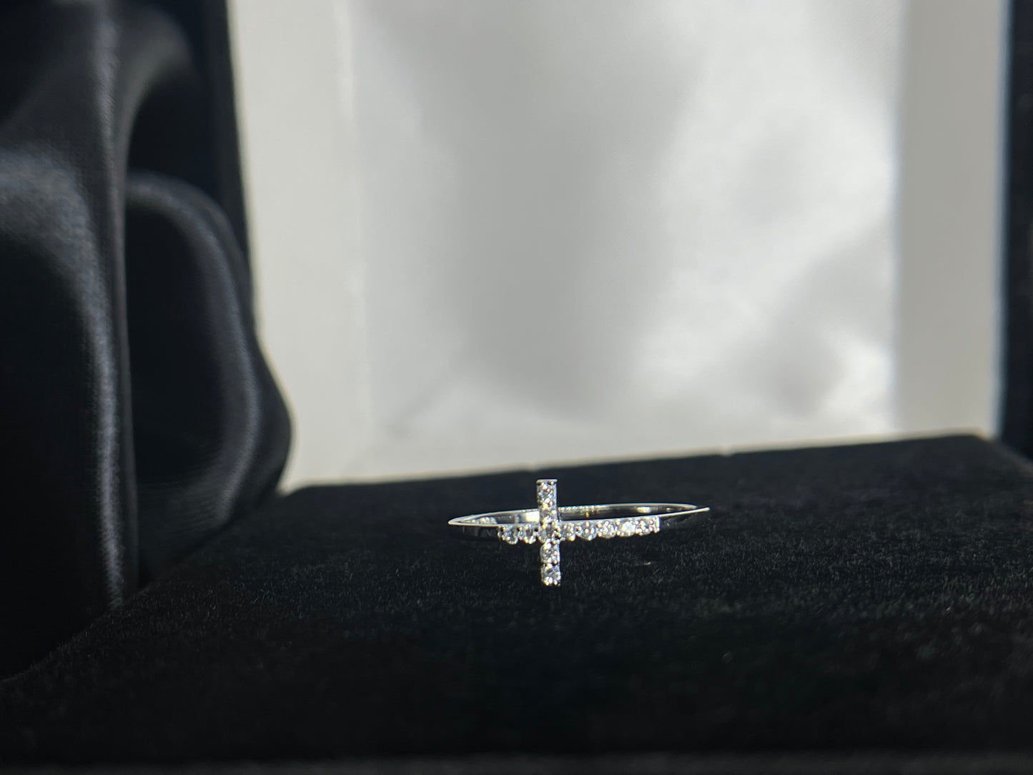 Sterling Silver Rhodium-plated CZ Sideways Cross Ring